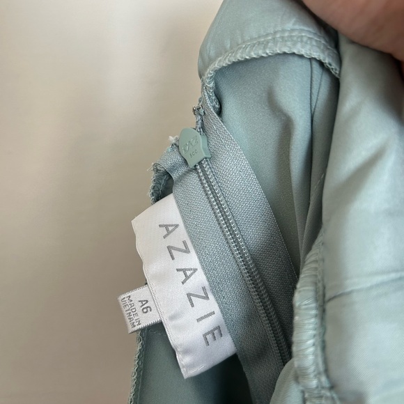 Azazie Desi sheath Halter Corset Stretch Satin Dress agave - Picture 7 of 9